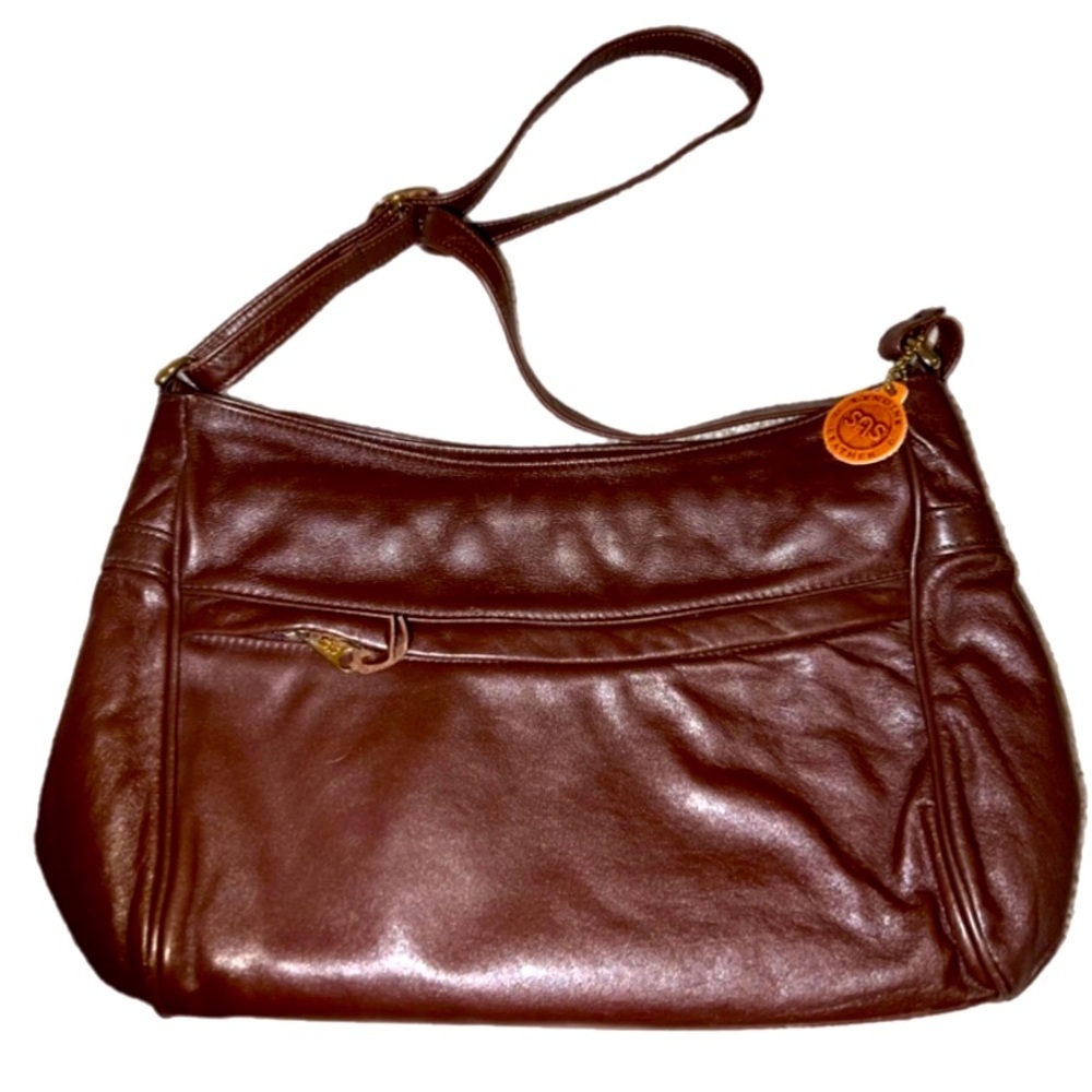 SAS Genuine Leather Shoulder Bag Purse Brown Handsewn